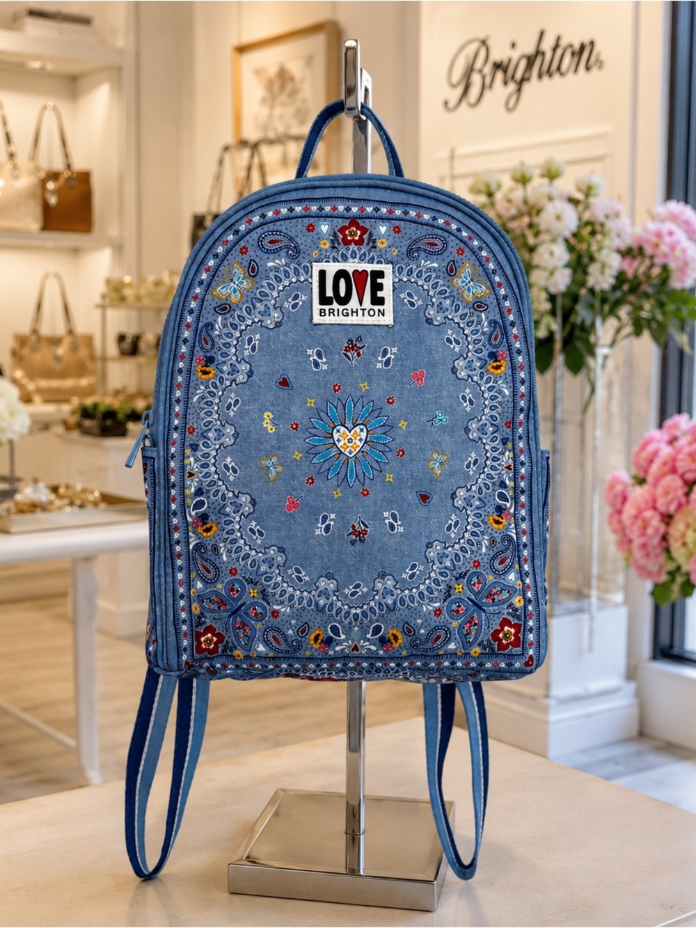Brighton Bandana Love Backpack Blue Paisley Butterfly Print Mini Backpack - Picture 2 of 16